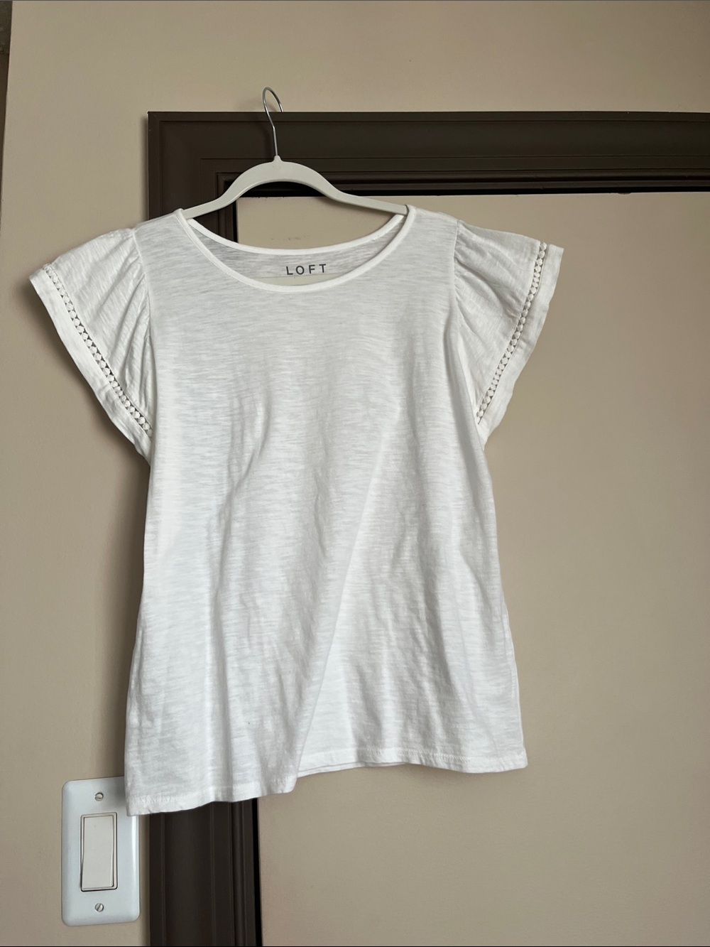 LOFT White Short Sleeve Tee with Eyelet Trim